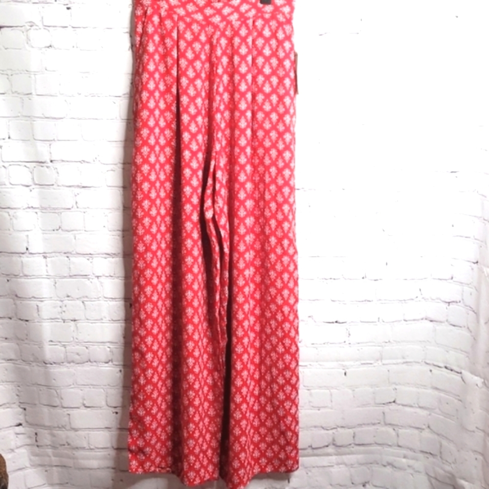 Band Of Gypsies Red Navy Blue Boho Bohemian Flowy Pants Size Medium NWT